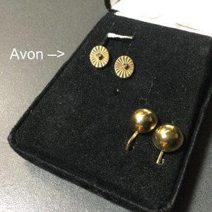 Avon Earrings looks like diamond chip in starburst + 2nd pair dome clip-ons vint